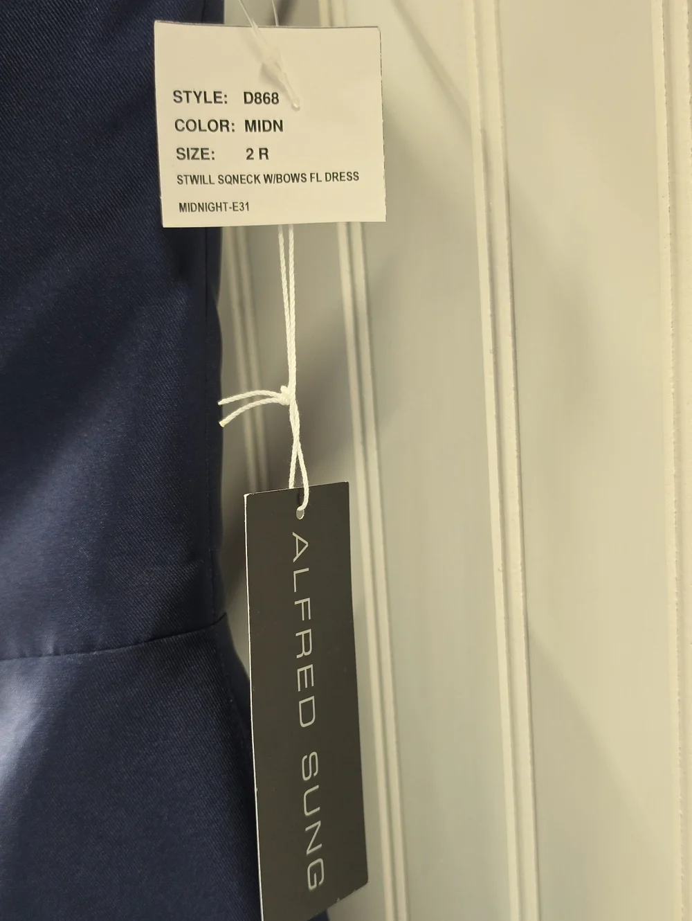 Alfred Sung NWT Midnight Blue Shoulder Bows Satin Maxi Gown Dress Size 2 - Picture 7 of 11
